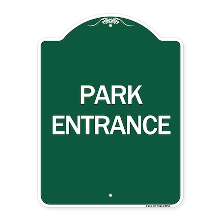 Signmission Designer Series Sign-Park Entrance, Green & White Aluminum Architectural Sign, 18" H, GW-1824-24453 A-DES-GW-1824-24453